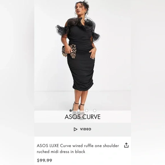 asos black curve dress ASOS Curve Black Dress Womens Size 18 Pleated Skirt Semi Sheer Short Sleeve